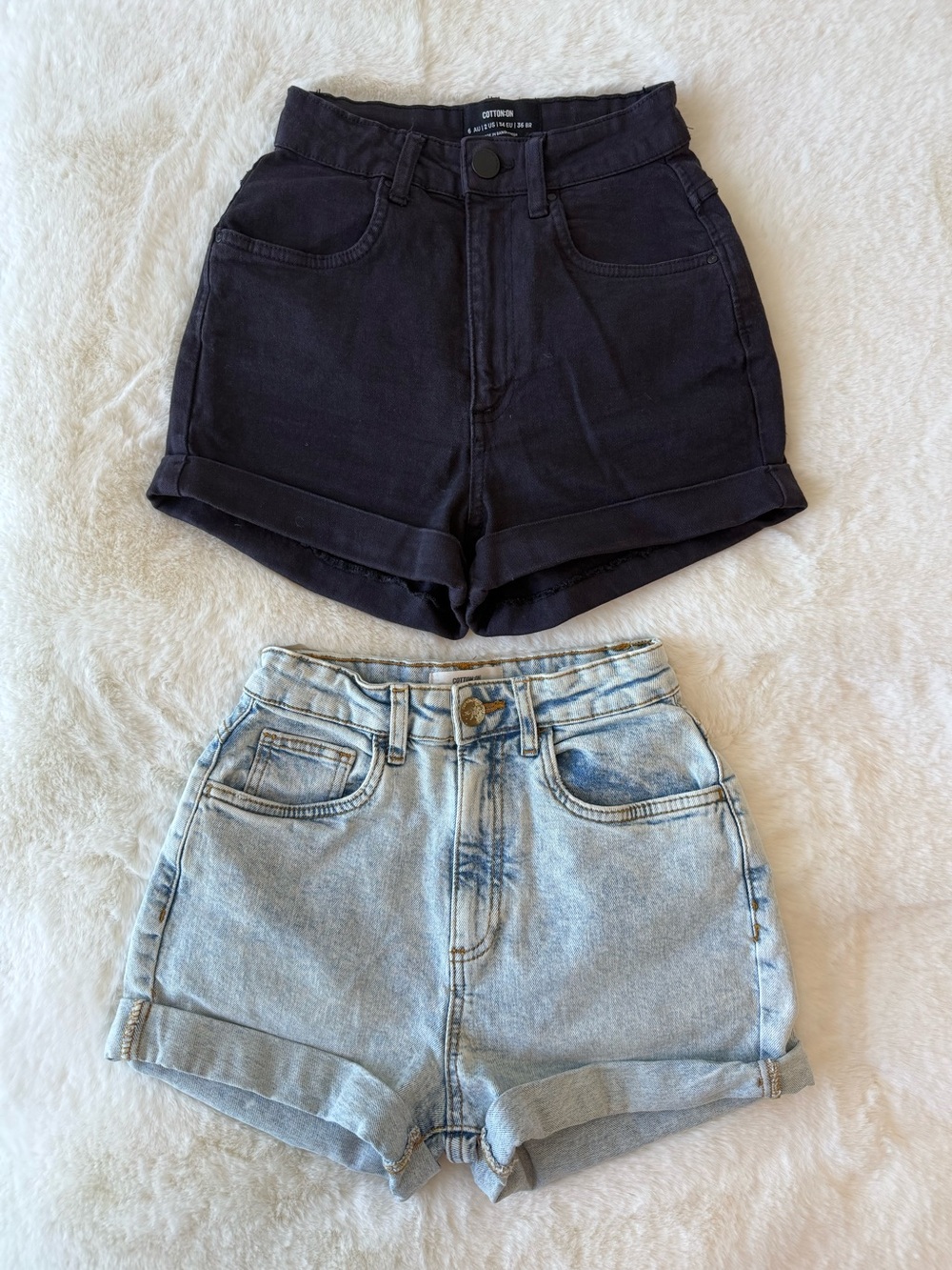 Cotton On High Rise Denim Shorts Bundle of Two Black + Light Wash (Fits XS/0)